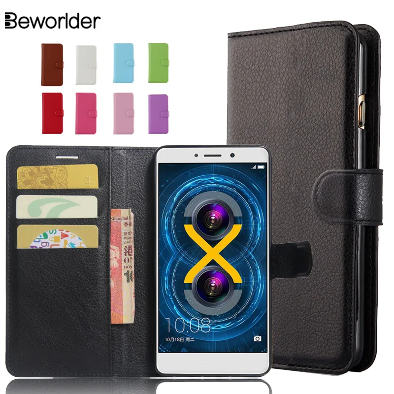 

Beworlder For Huawei Honor 6X Case Wallet Phone Case Cover PU Leather Stand Flip Card Slot Lichee Pattern For Huawei GR5 2017