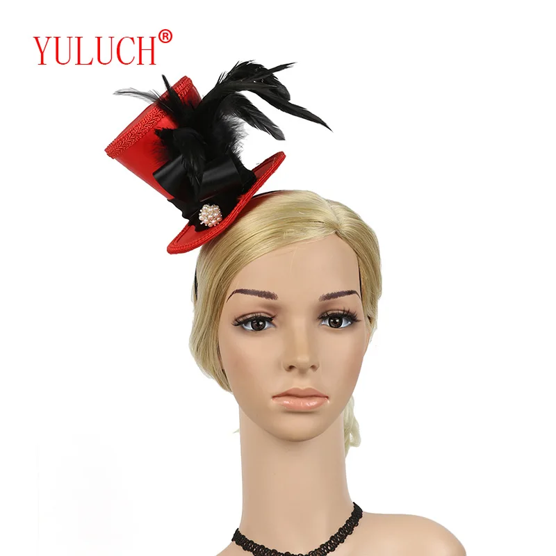 

YULUCH 2018 new Chinese handmade professional woman jewelry hair accessories feather bow magic hat party gift
