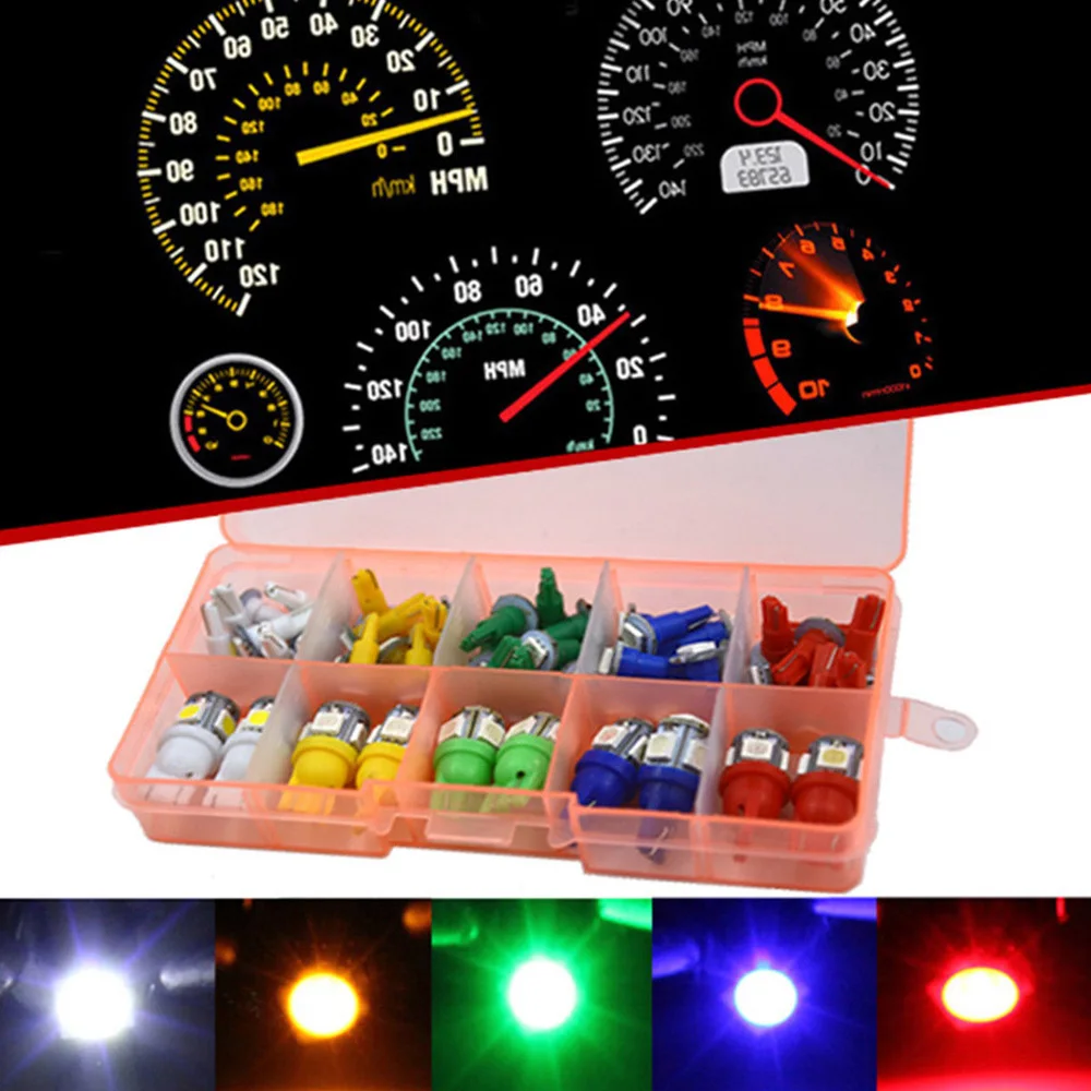 

40Pcs 12V Car Dashboard Warning Indicator Instrument Gauge Lamps Auto Led Wedge Car Auto Lights Bulb 5050SMD T5 LED COB 5 Colors