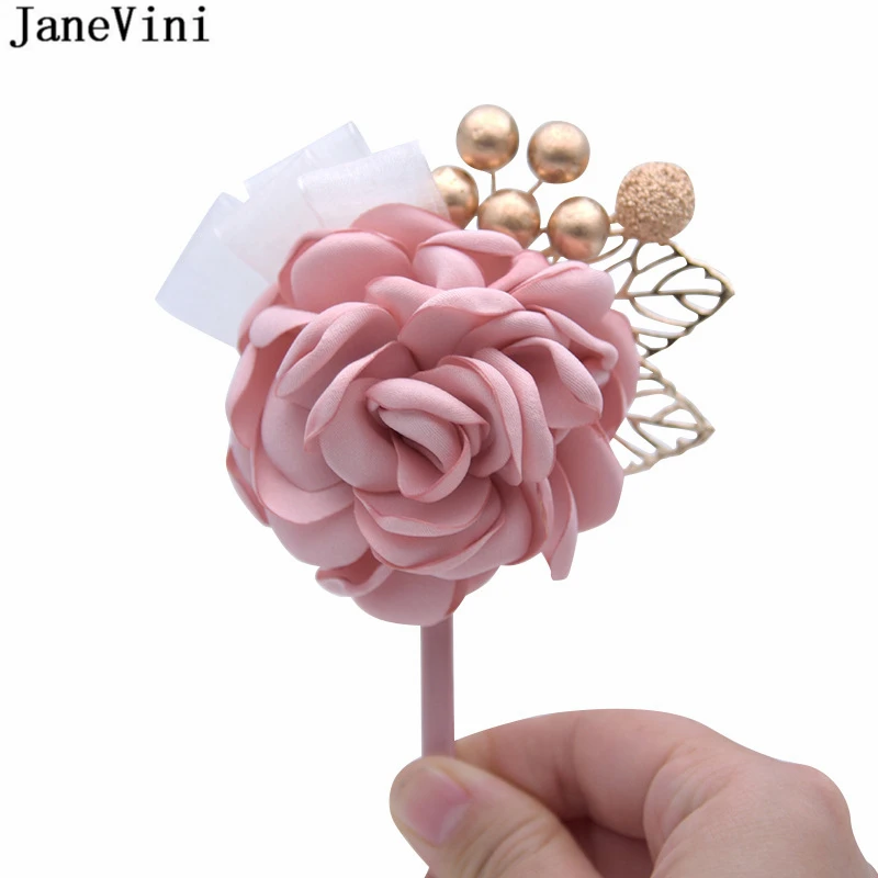 JaneVini 2018 Luxury Artificial Flowers Boutonnieres Wedding Corsage with Beaded Bridesmaid Groom Boutonniere for Wedding Party