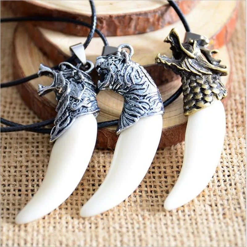 Men Antique Wolf Fang Tooth Pendant Necklace New Animal Head&Tooth Drago Eagle Alloy Necklace Fashion Jewelry gift freeshipping