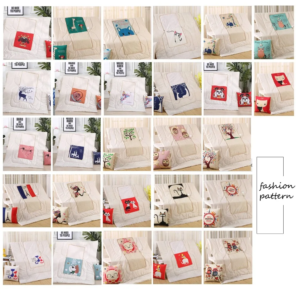 Dropshipping cotton cartoon quilt blanket portable foldable square throw pillow home office car air conditioning quilt