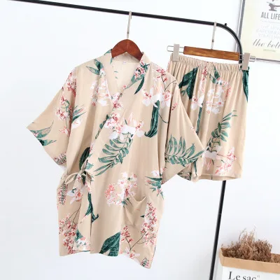 

2019 Summer women Yukata Japan Kimono Traditional Pajamas set womens Sleepwear Lounge Home Clothing Suits 020604