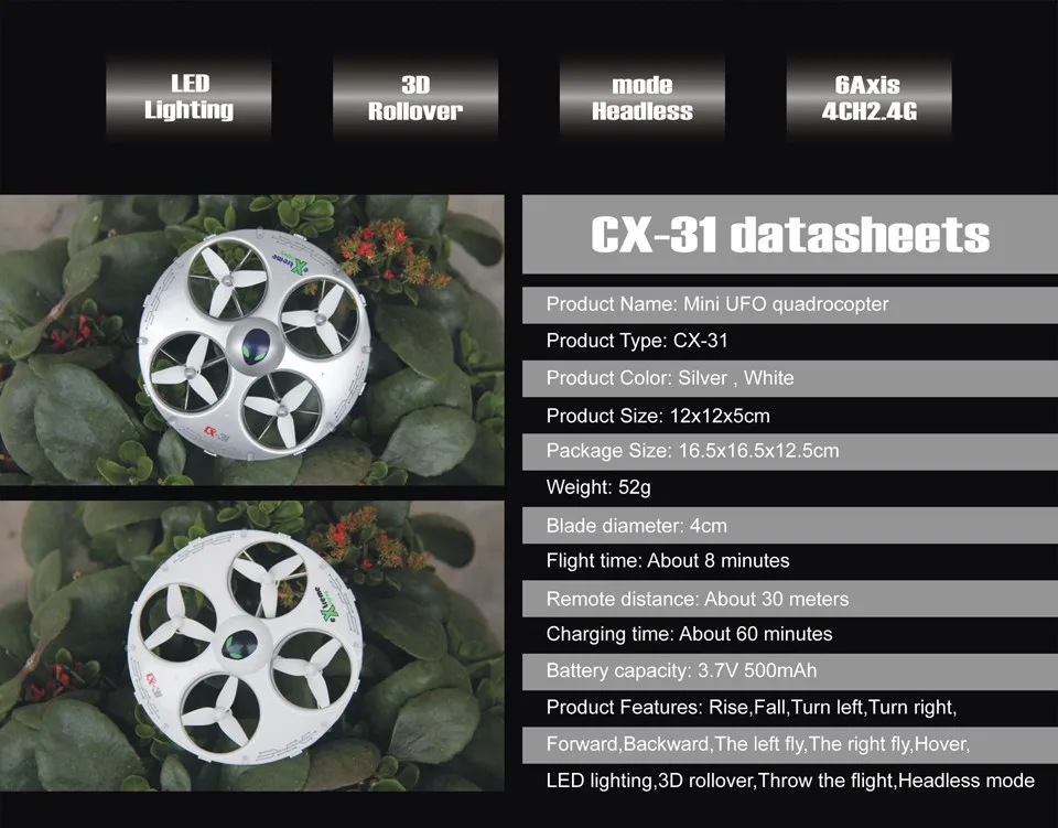 CX-31 Дрон Безголовый режим 4Ch 6axis Gyro 3D галтовочная мини высокое Скорость НЛО Квадрокоптер с дистанционным управлением светодиодный светильник