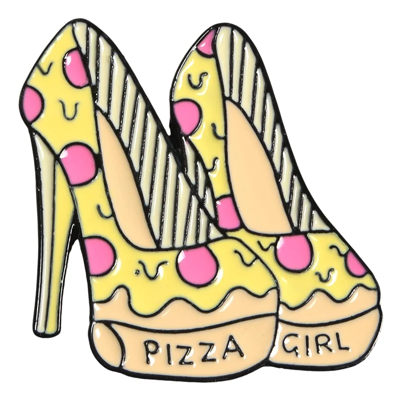 Пицца королева эмалированная булавка пицца сердце Корона планета Высокая брошь в виде каблуков Сумка Одежда нагрудная булавка значок еда ювелирные изделия подарок девочка дети друг - Окраска металла: High heels