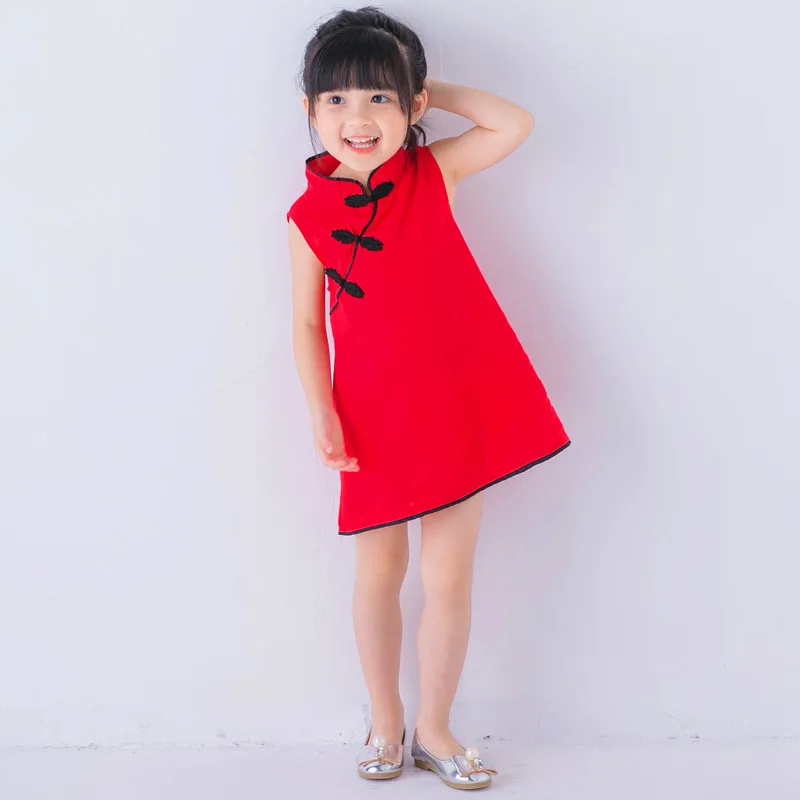 

Baby Girl Short Sleeve Dresses Fashion 2019 Chinese New Year Children Clothes Girl's Cheongsam Outfits Floral Dress