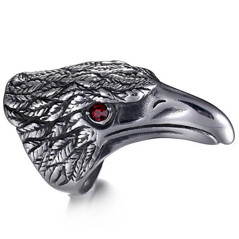 

Fashion Retro Stainless Steel Eagle Head Men's Rings Exaggerated Punk Heavy Metal Bague Inlay Zircon Homme Men's Jewelry Bijoux