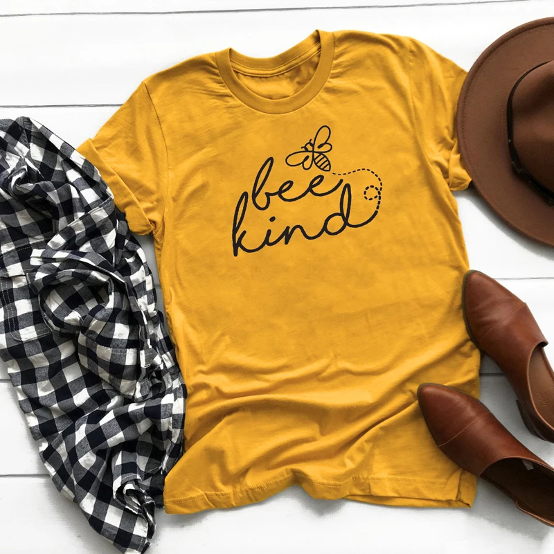 

Summer Crewneck Bee Kind Print T-shirts Unisex Women Graphic Inspirational Tee Top Summer Harajuku Be A Nice Human Cotton Tshirt