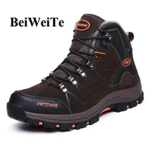 Men's Winter Sneakers Tourism Hiking Boots Warm Fur Lined Hunting Climbing Sports Outdoor Shoes High Top Non-slip Trekking Boots