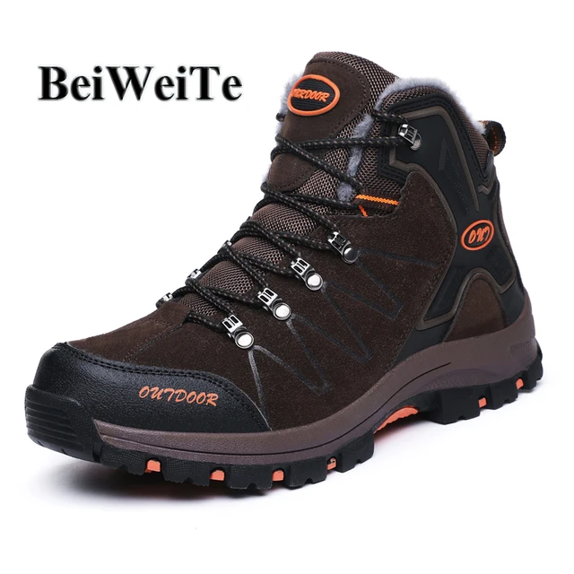 Winter Men's Warm Hiking Shoes With Fur Hunting Climbing Mountain Sneakers For Man Trail Anti-skid Safety Outdoor Trekking Boots