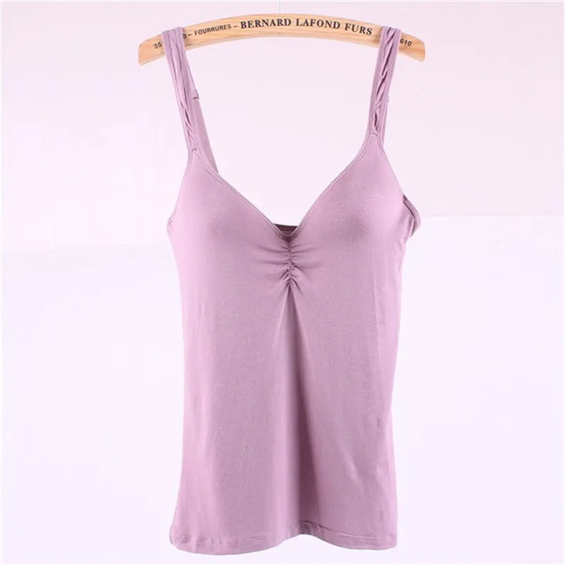 

Women Adjustable Strap Tops Built In Bra Padded Bra Modal Soft Tank Tops Cami Blouse