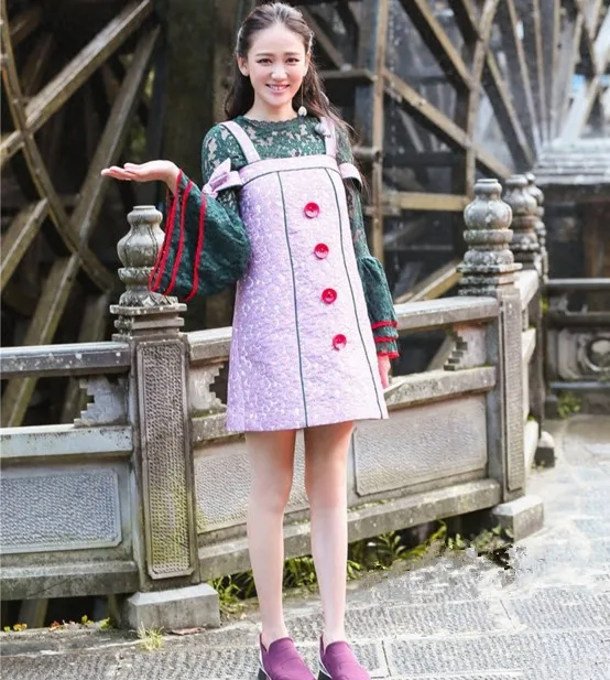 

2019 Spring Female Dress Chen Jon Star Same Lace Bottom Shirt + Vest Hanging Dress Women Print Lace Women Dress