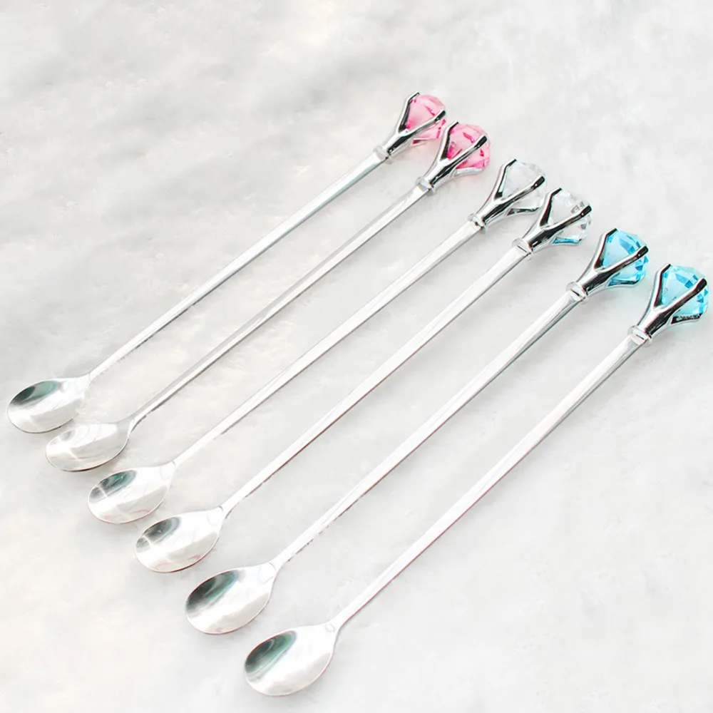 

2pcs Tableware Spoon Sets Fanshion Stainless Steel Diamond Spoons Multi-colors Coffee Tea Spoon Dinnerware Dropshipping