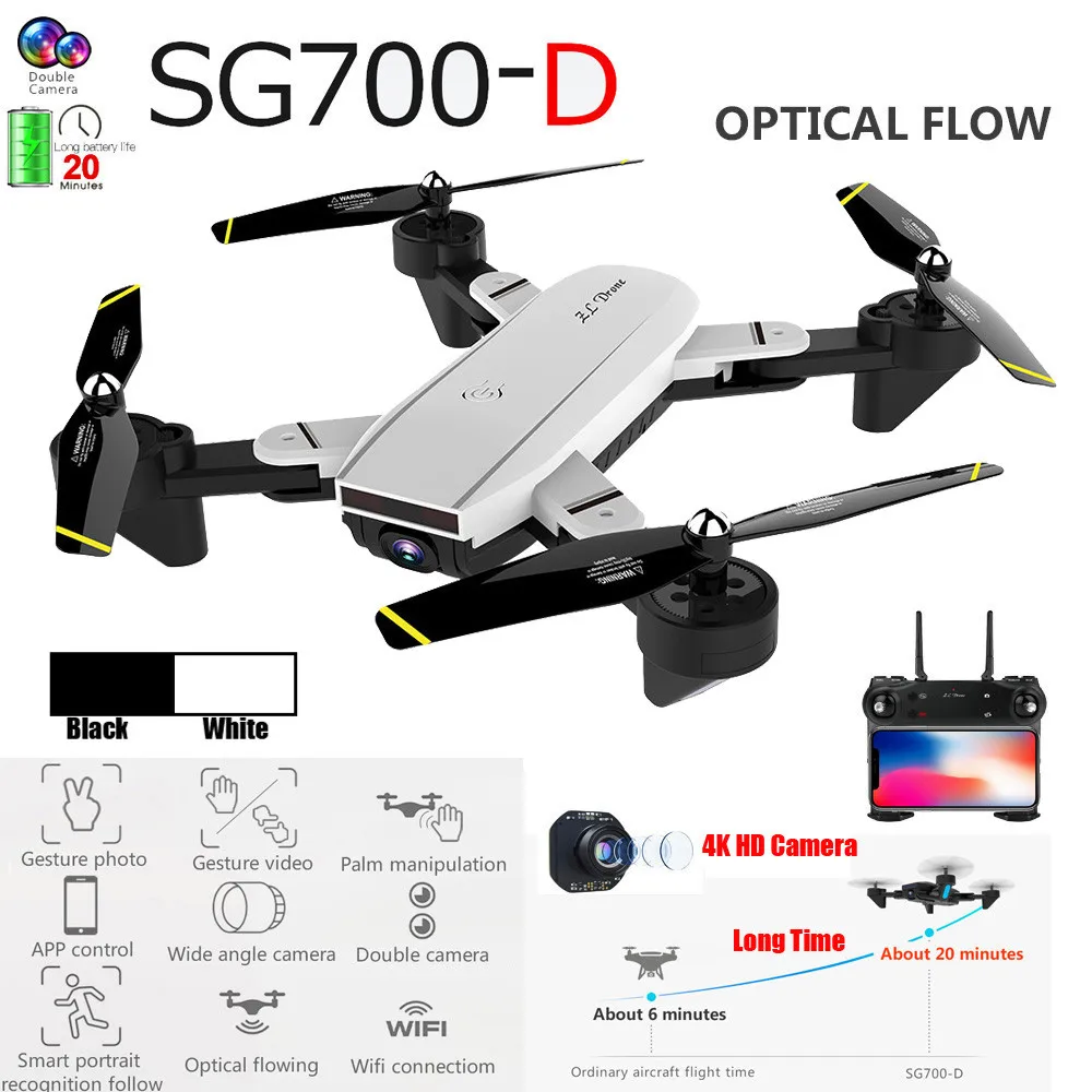 

SG700-D Dron 2.4Ghz 4CH Wide-angle WiFi 4K HD Dual Camera Optical Flow RC Quadcopter RC Helicopter Hover Drones With Camera HD