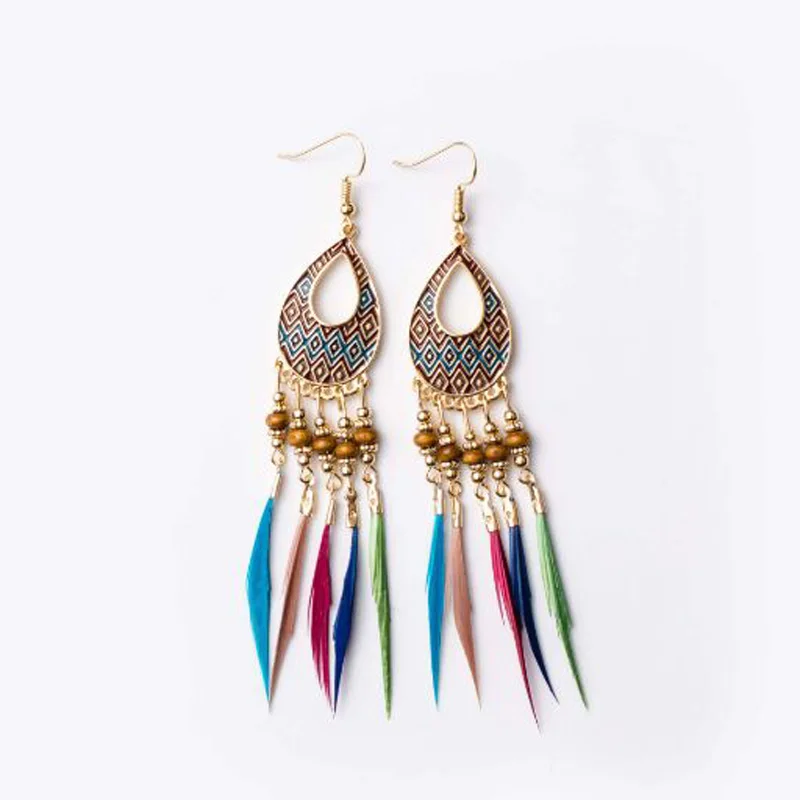 

Bohemian Feathered Fringed Drip Earrings Retro Holiday Accessories Earrings For Women Wedding Party Bridal Fringed Jewelry Gift