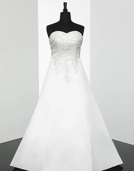 

A-line sweetheart neckline open back features re-embroidered lace split train lace applique corset closure ties wedding dress