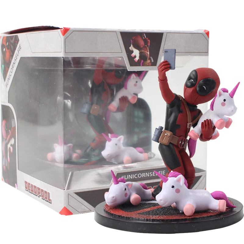 

10cm Deadpool with Unicorn Selfie PVC Figure Toys Q Version Unicornselfie Home Car Decoration Dolls