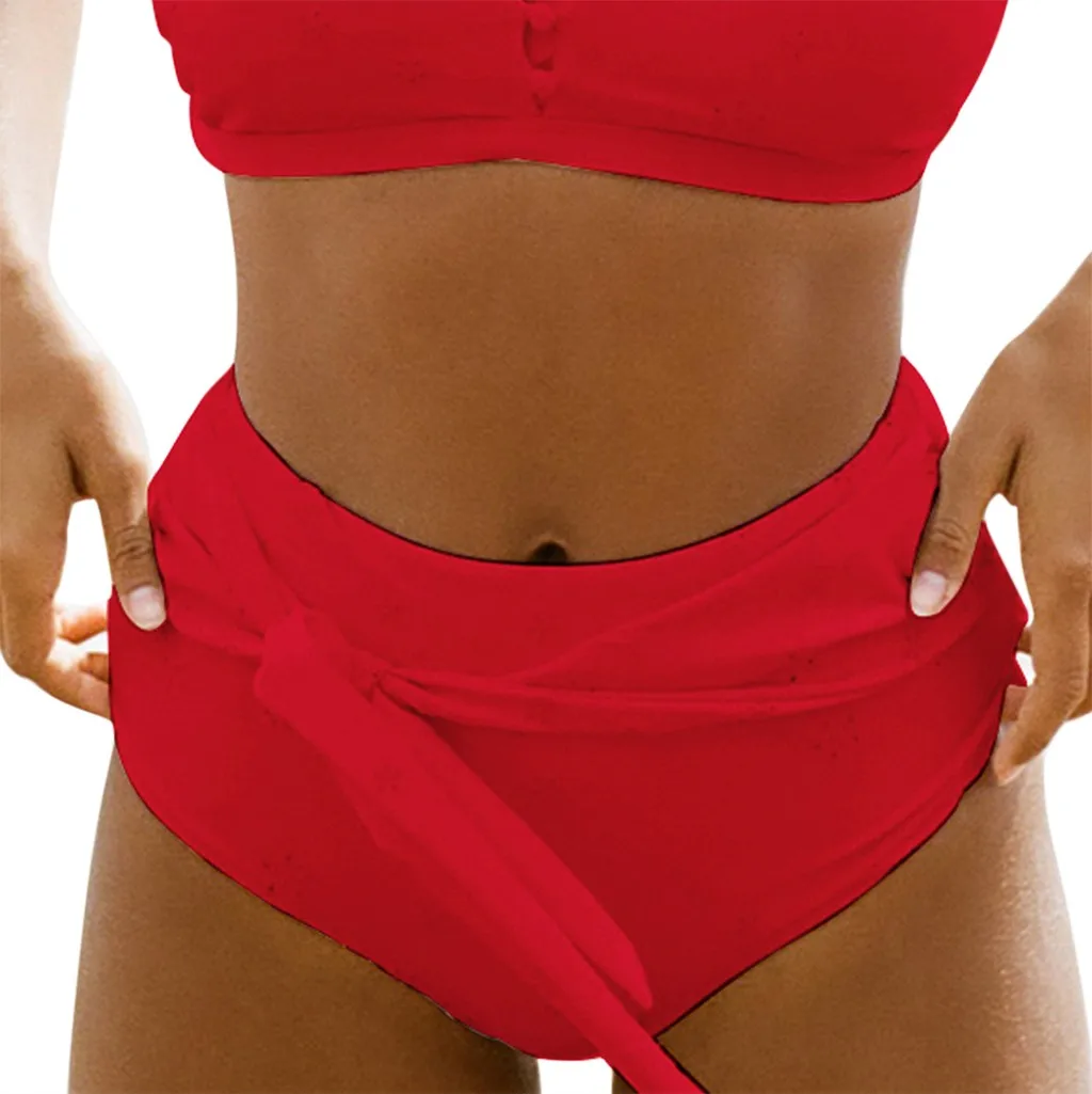 

WOMAIL Women Sexy Bandage Solid Print Swimsuit High Waist Bikini Swimwear Swim Trunks Beach Suit Bathing Suit Solid