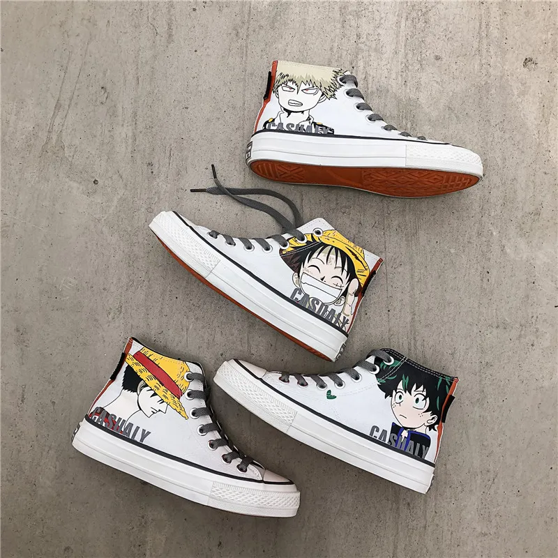 

Mens Printed Canvas Shoes Casual White Breathable Cartoon Hand Painted High top Sneakers Men Vulcanized Shoes Espadrilles hombre