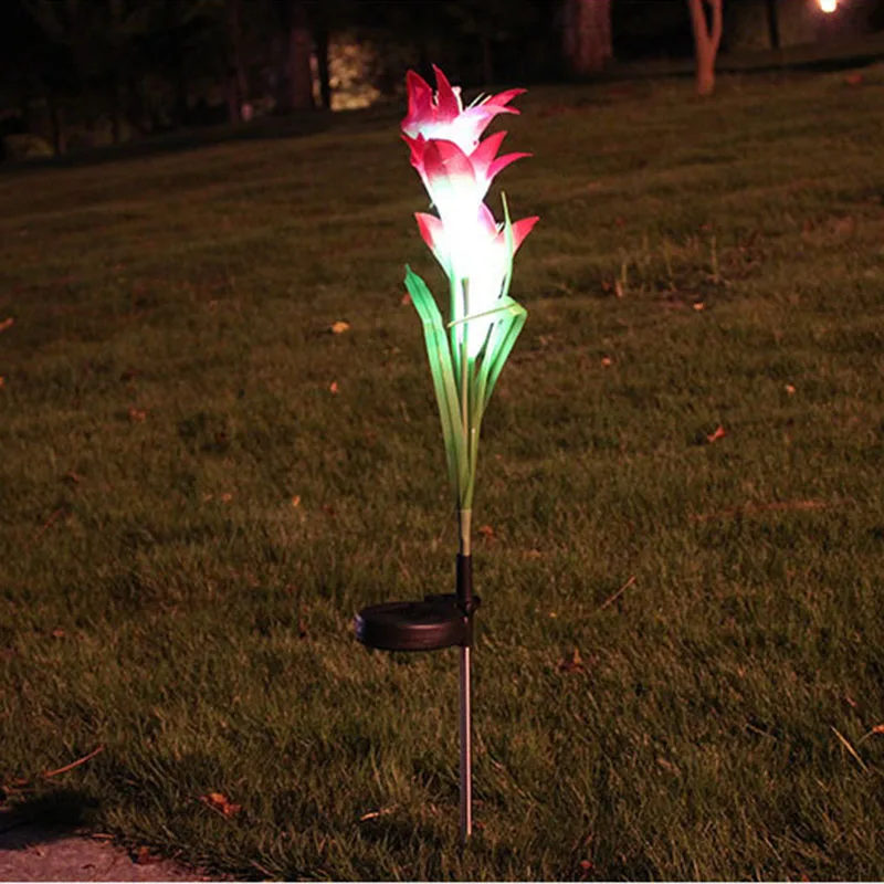

Novel 2 Pcs Waterproof 3 Artificial Lily Flowers Lawn Solar Lights Garden Outdoor LED Lights Shipping