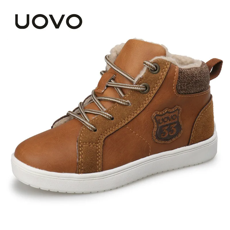 UOVO 2017 Kids Shoes for Autumn Winter with Fur Inside Boys Brown Shoes