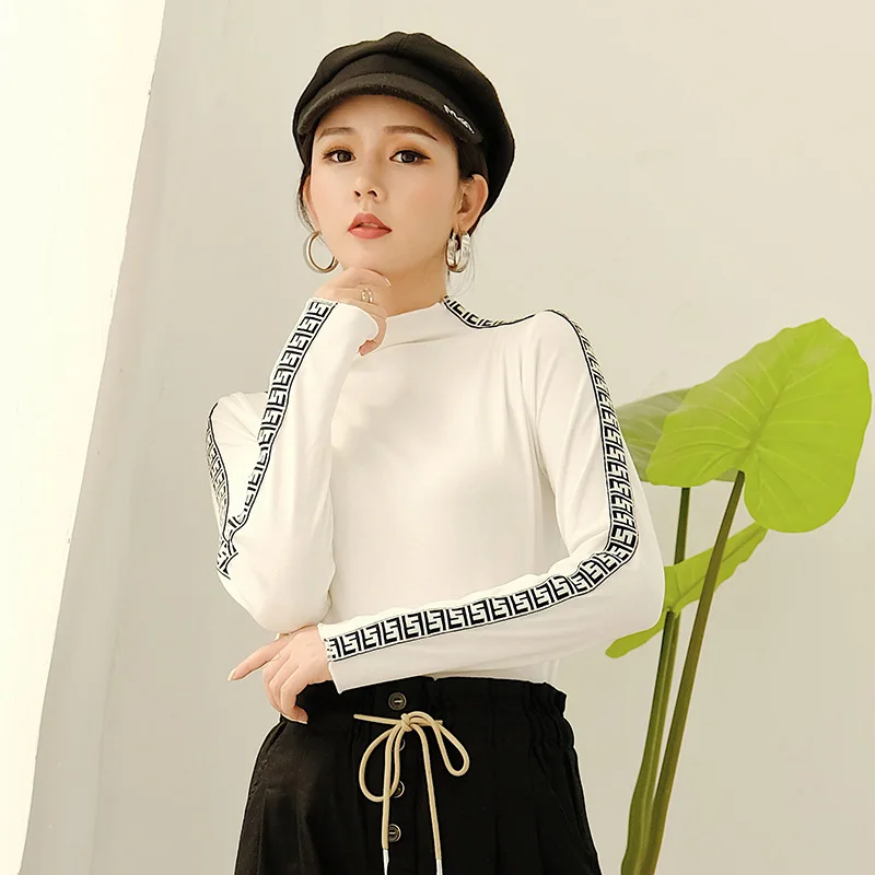 

Half-Collar Long Sleeve Primer shirt 2018 Winter Slim Inner Tops Students T-Shirt