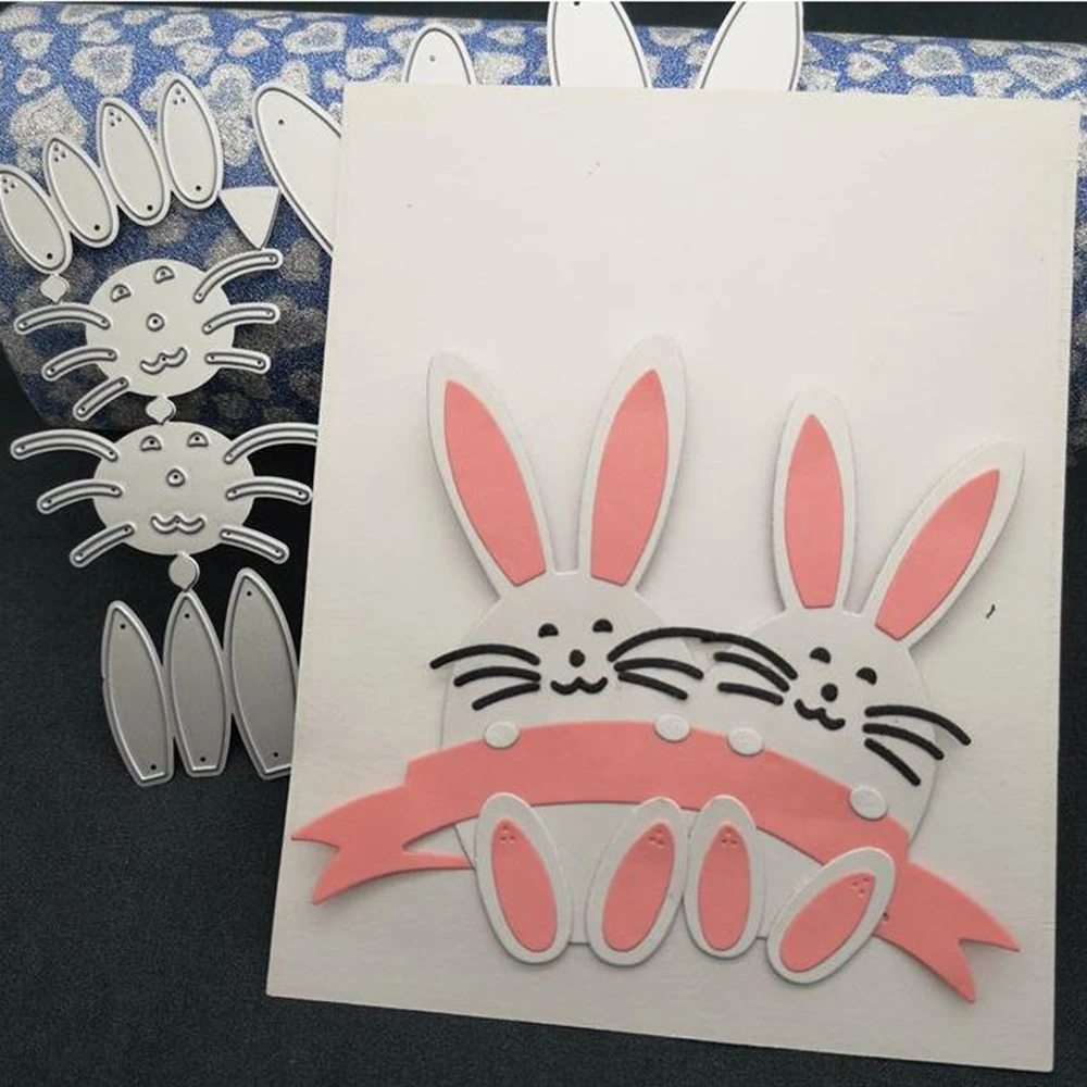 

2PCS Easter Rabbit Stitched Metal Cutting Dies Cut Die Mold DIY Scrapbooking Stamps Craft Embossing Making Stencil Template
