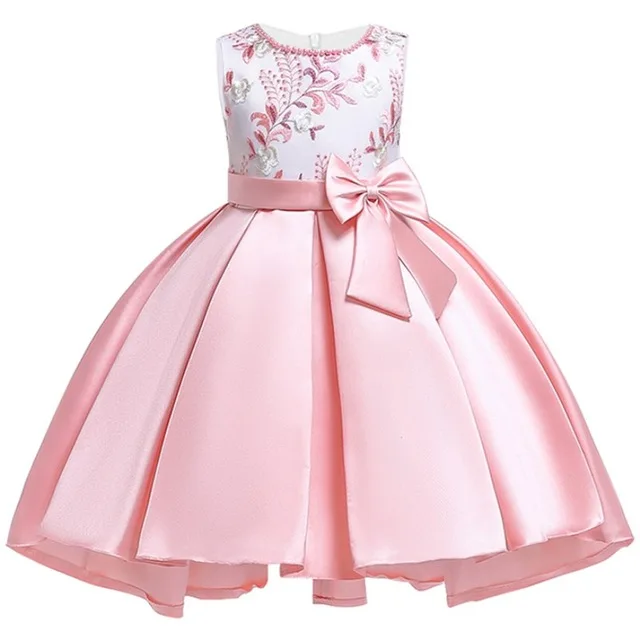 Рождественское платье для маленьких девочек; Детские платья с вышивкой и бантом для девочек; элегантное платье принцессы; платье для свадебной вечеринки; одежда для детей - Цвет: Pink