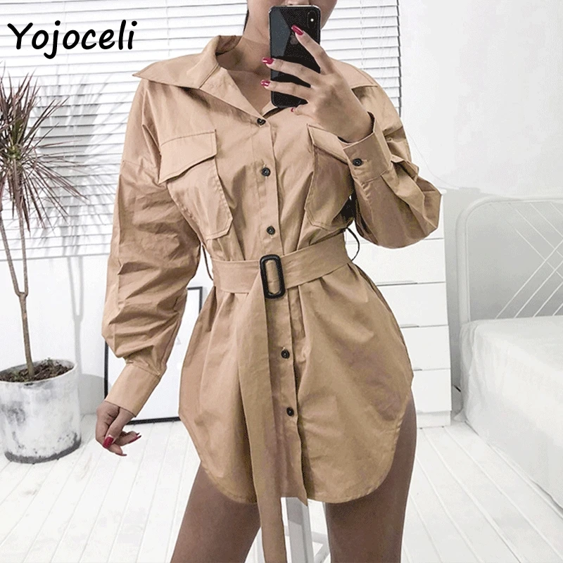 Yojoceli gabardina bolsillo estilo safari para ropa de calle, abrigo informal con cinturón|Gabardina| - AliExpress