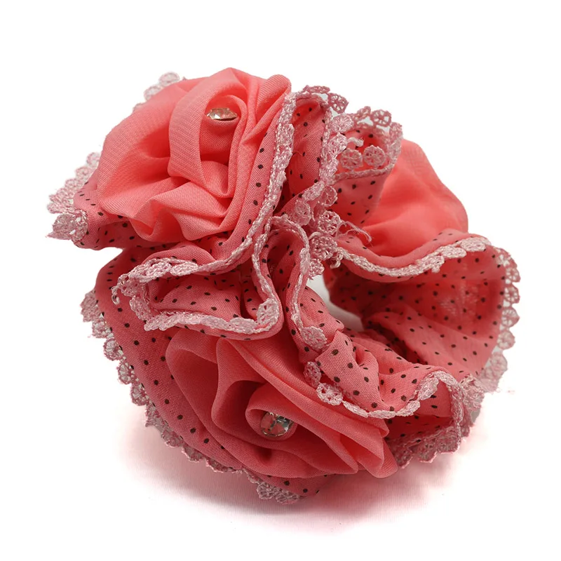 1Piece Hair Accessories for girl & women Chiffon hair Rope Super Elastic Headbands Rose with pearl Ponytail Scrunchie