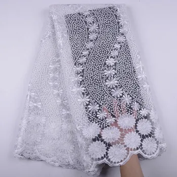 

Latest 2019 Nigerian French Mesh Lace Fabric With Stone And Beads High Quality African Bridal Lace Fabrics For Wedding Y1476