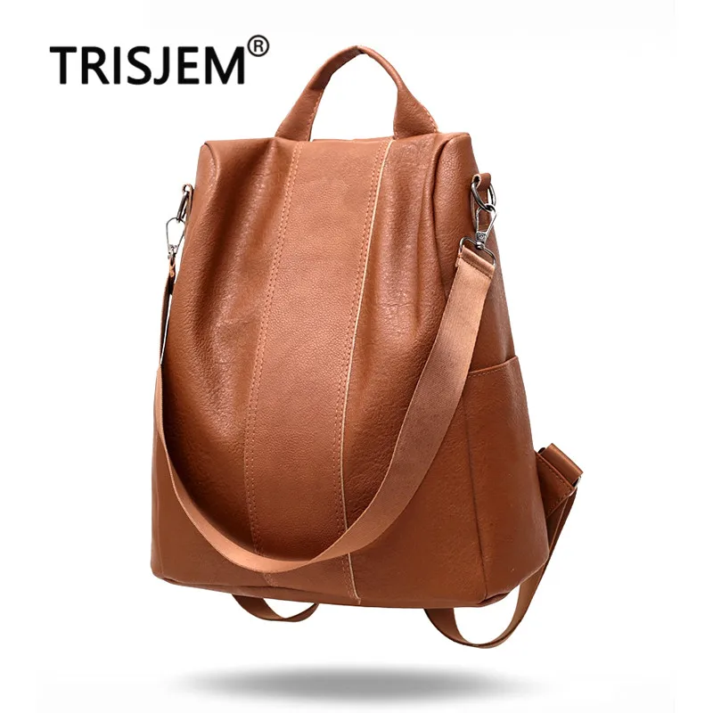 

Women Anti-theft Backpacks Brown High Quality Solid Backpack Teenager Girls School Bag Fashion PU Leather Shoulder Backpacks