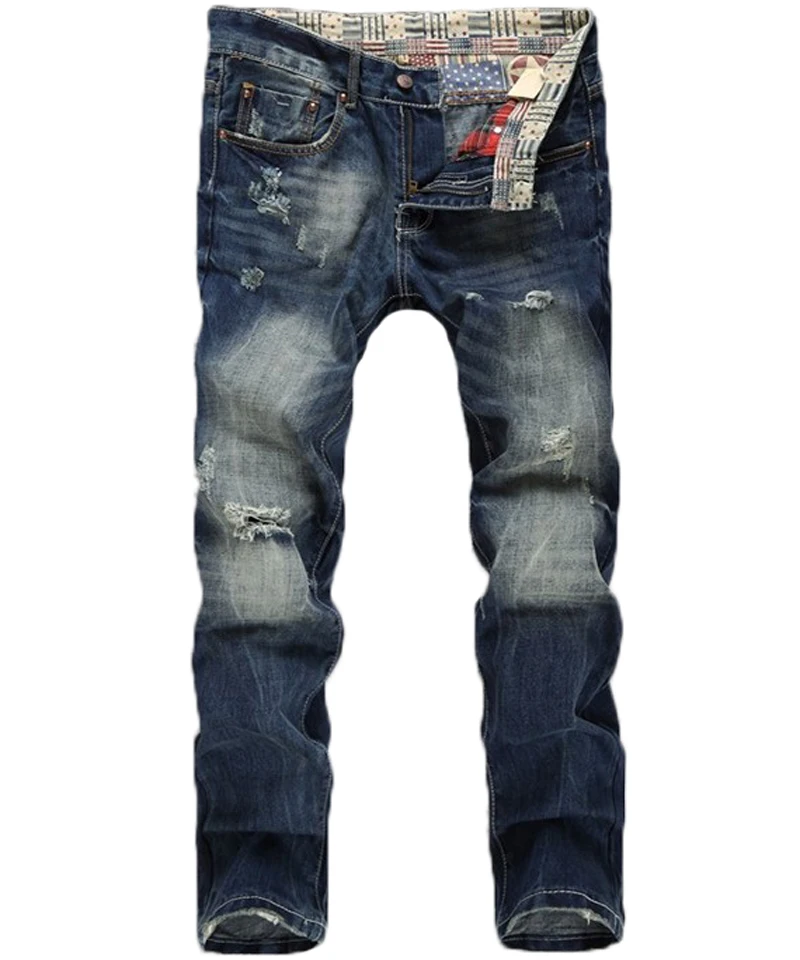 Джинсы для отдыха мужские модные ретро Брендовые прямые леггинсы повседневные длинные брюки Frazzle Мужские джинсы из хлопка классические джинсовые узкие брюки - Цвет: Blue