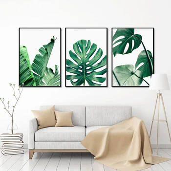 

Nordic Green Plant Canvas Painting Wall Pictures , Tropical Palm Banana Turtle Leaf Canvas Prints And Poster Wall Art Home Decor