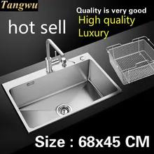 Горячая стандартная мода ручная раковина одинарная мойка Толстая прочная 304 нержавеющая сталь одинарная мойка 68x45 см