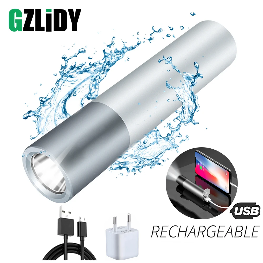 

USB Rechargeable Simple creative LED Flashlight Aluminum alloy 3 lighting modes torch 200 meters illumination distance