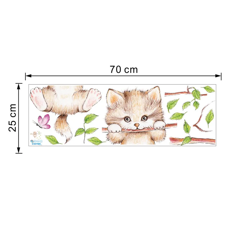 Милый Кот Бабочка ветка дерева Наклейка на стену наклейки для детской комнаты украшение дома мультфильм настенные наклейки с животными diy плакаты ПВХ Фреска Искусство