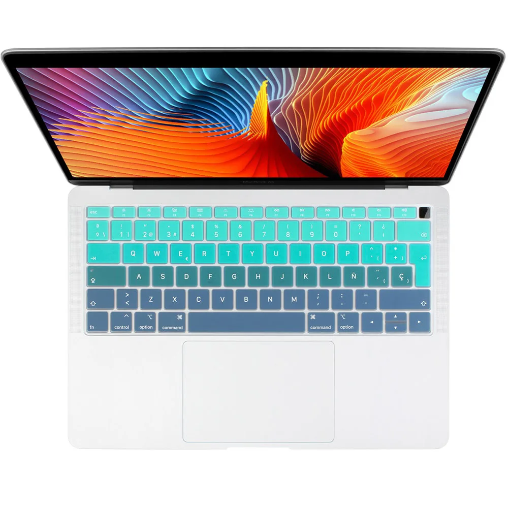 Евро испанская клавиатура чехол для Macbook Air 13 и за счет сканера отпечатков пальцев пыли Защитная постепенно Меняющие цвет Цвета Mac book 13," A1932 - Цвет: Gradient green