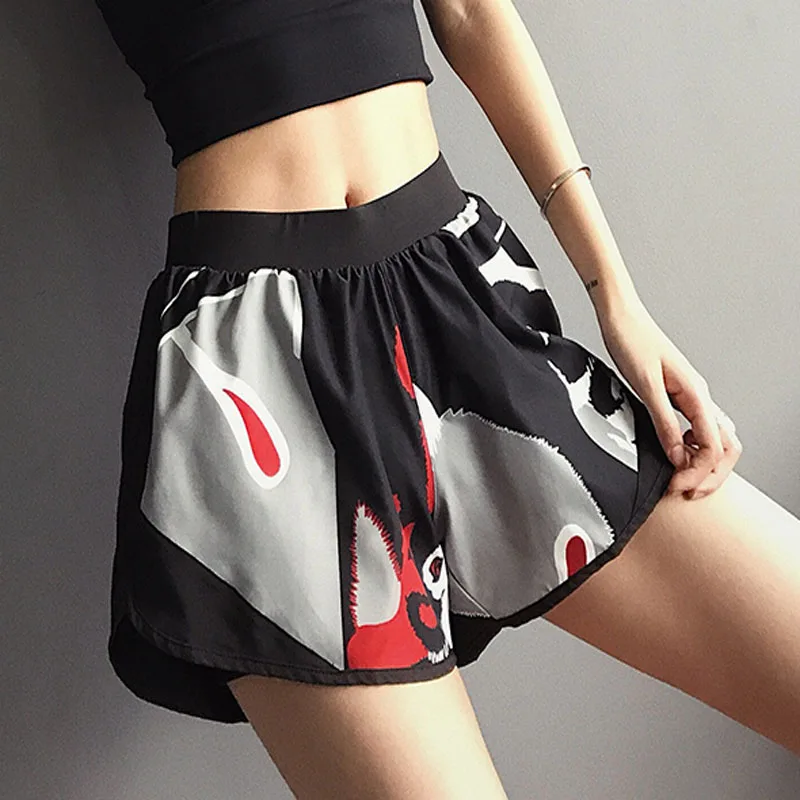 High Waist Sexy Black Sports Shorts Summer Quick-drying Funny Printed Work-out Yoga Shorts Breathable Loose Fold Fitness Shorts5