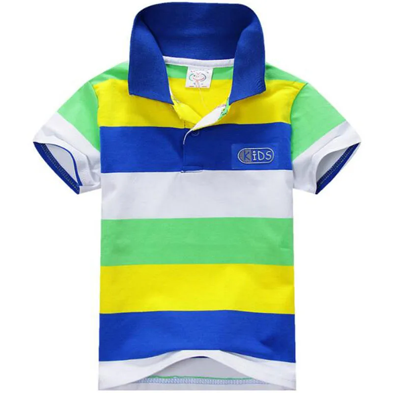 

ZSIIBO Children's Summer Tee New Boy Multicolor Sports Lapel Short Sleeve Striped Cotton Top Clothes Children's T-Shirt