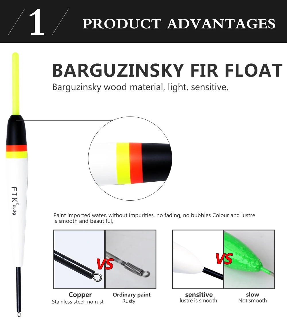 FTK Barguzinsky Fir светильник в темноте 5 шт./лот поплавок длина 15,5-17 см поплавок вес 2 г-5 г смешанные цвета для ловли карпа