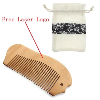 

100pcs Free Custom laster Logo Wedding Favor Fish shape Natural Peach Wooden Fine Tooth Comb Beard Comb Pocket Comb With bag