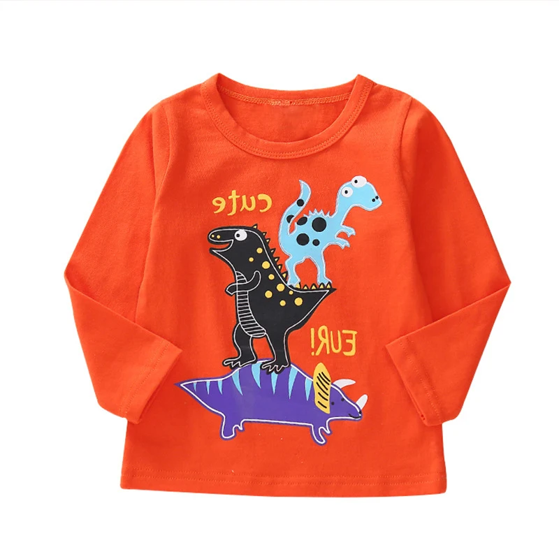 

12M-8Y New Spring Boys Girls Baby T Shirts Children Tees Boy Girl Long Sleeve Shirts Kids Tops Red Dinosaur