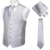 MJ-0001 Hi-Tie Men Vest Silk Waistcoat Vest High Quality Handkerchief Cufflinks Tie Vests Set Silver Grey Solid Vests for Mens 1