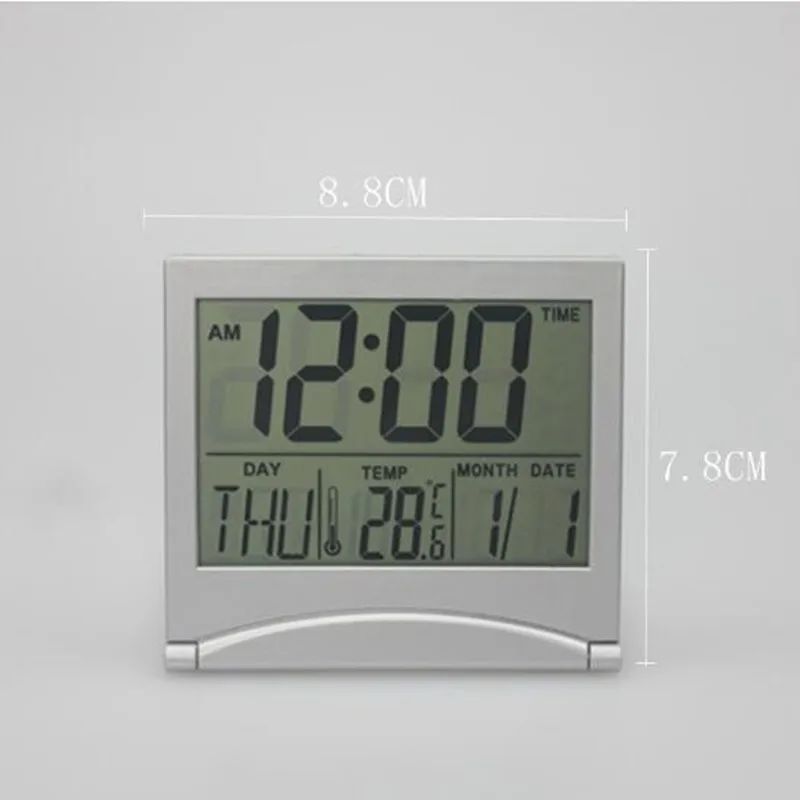 

1 pcs The portable travel collapsible perpetual calendar ultra-thin temperature day date time display table alarm clock