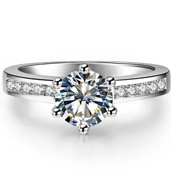 

1 Carat Genuine 18Karat White Gold Round 6Prongs Setting Paved Excellent Diamond Women Wedding Ring Crown Shape Solid Gold Ring