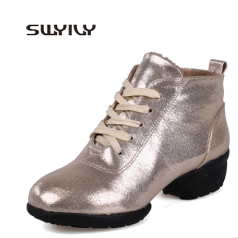 SWYIVY Golden Dancing Boot Breathable Stage Show Shoe 2018 Girl Soft Non-slip Sport boots Rubber Sole Beautiful Dance Shoes 4cm