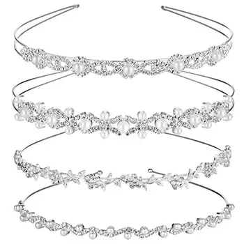 

4 Pieces Wedding Party Crystal Flower Leaves Crown Headband and Women's Faux Pearl Rhinestones Headdress for Bride Bridesmaids
