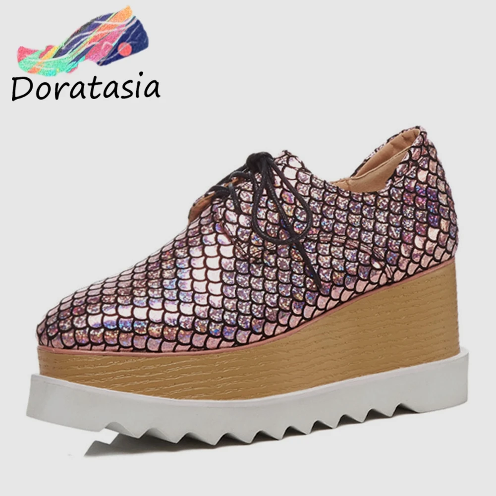 

DORATASIA New Fashion Big Size 33-42 Kid Suede Ladies Wedges High Heels Flat Platform Shoes Woman Casual Autumn Spring Flats
