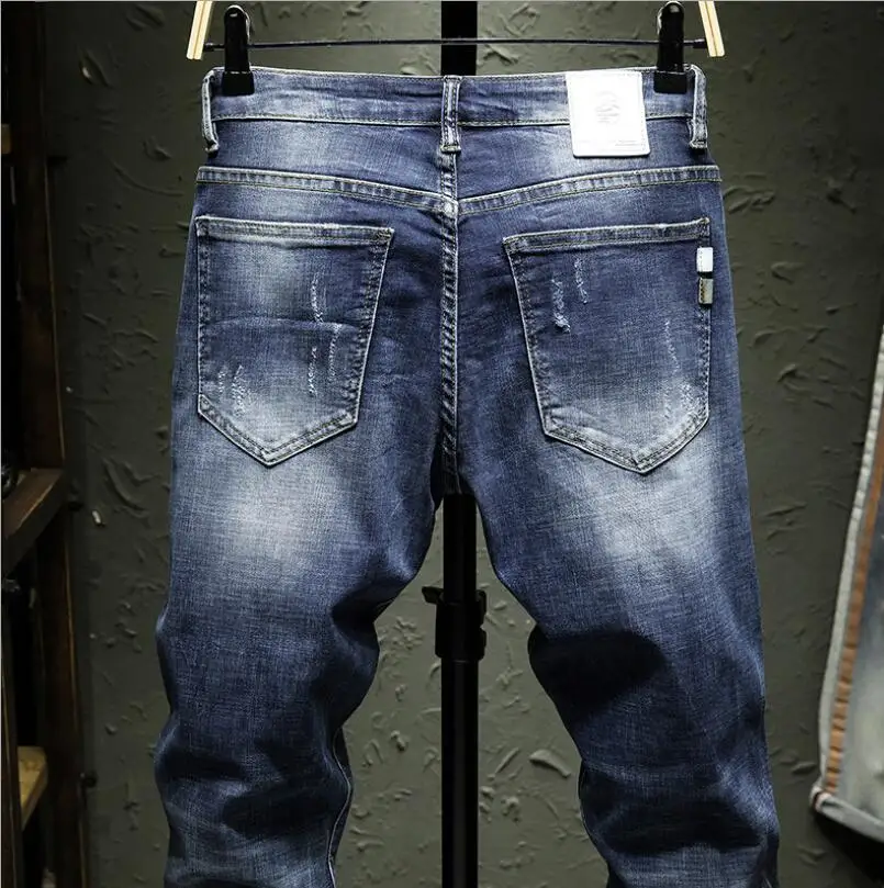 Для мужчин отверстие джинсы стрейч рваные Дизайн Мода Высокое качество по доступной цене штаны по лодыжку на молнии обтягивающие джинсы для Для мужчин Size36